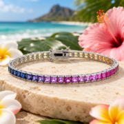 Sunset Rainbow Gradient Sapphire Tennis Bracelet - Image 2