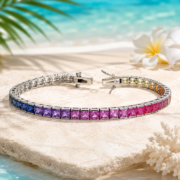 Sunset Rainbow Gradient Sapphire Tennis Bracelet - Image 3