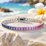 Sunset Rainbow Gradient Sapphire Tennis Bracelet - Image 5