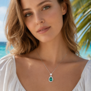 Florence Emerald Pear Halo Necklace - Image 3