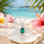 Florence Emerald Pear Halo Necklace - Image 2
