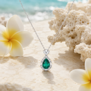 Florence Emerald Pear Halo Necklace - Image 4