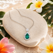 Florence Emerald Pear Halo Necklace - Image 5