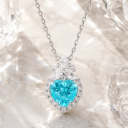 Sea Glass Heart Paraiba Halo Necklace - Image 4