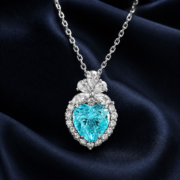 Sea Glass Heart Paraiba Halo Necklace - Image 2