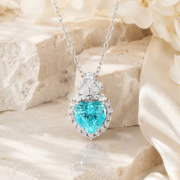 Sea Glass Heart Paraiba Halo Necklace - Image 5
