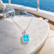 Sky Cushion Paraiba Halo Necklace - Image 7