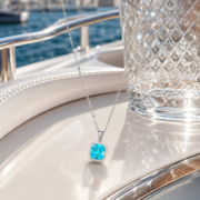 Sky Cushion Paraiba Halo Necklace - Image 5