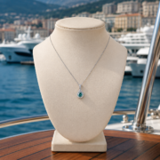 Blue Sea Tear Blue-Green Moissanite Halo Necklace - Image 3