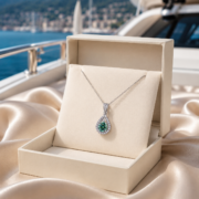 Blue Sea Tear Blue-Green Moissanite Halo Necklace - Image 5