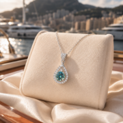 Blue Sea Tear Blue-Green Moissanite Halo Necklace - Image 2
