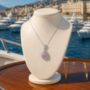 Cherry Blossom Tear Pink Moissanite Halo Necklace - Image 4