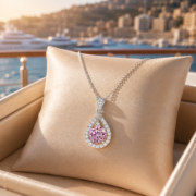 Cherry Blossom Tear Pink Moissanite Halo Necklace - Image 2