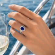 Royal Nocturne 3.76ct Oval Lab-Grown Sapphire Halo Ring - Image 5