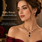 Ruby Royale Vintage Square Natural Zircon Jewelry Set, 18K Gold Plated Halo Pendant Necklace & Matching Stud Earrings, Diamond Equivalent Luster Natural Gem Royal Sentimental Jewelry For Wedding Banquet & Lifetime Milestone Moments