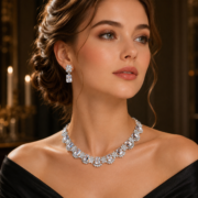Rectangle Cut Cubic Zirconia Necklace Earrings Set | Luxury Formal Banquet Jewelry - Image 3