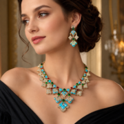 Cloisonne enamel clover jewelry set with CZ stones
