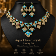 Vintage Aqua Enamel Clover Cubic Zirconia Jewelry Set - Image 4