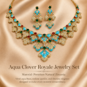 Vintage Aqua Enamel Clover Cubic Zirconia Jewelry Set - Image 3