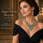 Vintage Aqua Enamel Clover Cubic Zirconia Jewelry Set - Image 2