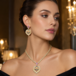 Vintage 3D Blooming Floral Multicolor Cubic Zirconia Necklace & Earrings Set, 18K Gold Plated Pink Teardrop Gem Luxury Bridal Statement Jewelry For Wedding Banquet
