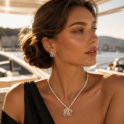 18K Rose Gold Plated 3D Rose Emerald Natural Zircon Fine Jewelry Set (Tennis Necklace + Rose Stud Earrings) - Image 2