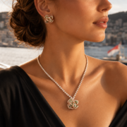 18K Rose Gold Plated 3D Rose Emerald Natural Zircon Fine Jewelry Set (Tennis Necklace + Rose Stud Earrings) - Image 4