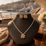 18K Rose Gold Plated 3D Rose Emerald Natural Zircon Fine Jewelry Set (Tennis Necklace + Rose Stud Earrings) - Image 3