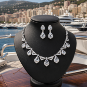 Vintage Art Deco Teardrop Natural Zircon Jewelry Set, 18K Gold & Silver Plated Geometric Halo Necklace & Drop Earrings, Diamond Equivalent Luster Natural Gem Sentimental Jewelry For Wedding Gala Milestone Moments - Image 3
