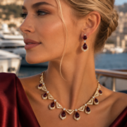 Vintage Art Deco Teardrop Natural Zircon Jewelry Set, 18K Gold & Silver Plated Geometric Halo Necklace & Drop Earrings, Diamond Equivalent Luster Natural Gem Sentimental Jewelry For Wedding Gala Milestone Moments - Image 10