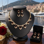 Vintage Art Deco Teardrop Natural Zircon Jewelry Set, 18K Gold & Silver Plated Geometric Halo Necklace & Drop Earrings, Diamond Equivalent Luster Natural Gem Sentimental Jewelry For Wedding Gala Milestone Moments - Image 7