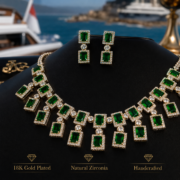 4-Color Rectangle Double Halo Fringe Natural Zircon Fine Jewelry Set (Tassel Necklace + Linear Drop Earrings) - Image 2