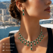 4-Color Rectangle Double Halo Fringe Natural Zircon Fine Jewelry Set (Tassel Necklace + Linear Drop Earrings) - Image 3