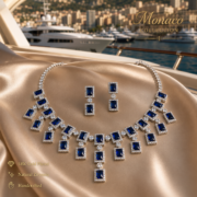 4-Color Rectangle Double Halo Fringe Natural Zircon Fine Jewelry Set (Tassel Necklace + Linear Drop Earrings) - Image 6