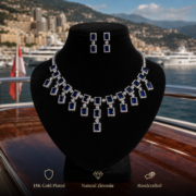 4-Color Rectangle Double Halo Fringe Natural Zircon Fine Jewelry Set (Tassel Necklace + Linear Drop Earrings) - Image 7