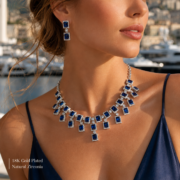 4-Color Rectangle Double Halo Fringe Natural Zircon Fine Jewelry Set (Tassel Necklace + Linear Drop Earrings) - Image 4