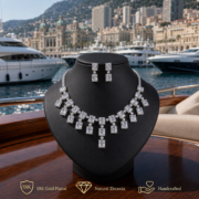 4-Color Rectangle Double Halo Fringe Natural Zircon Fine Jewelry Set (Tassel Necklace + Linear Drop Earrings) - Image 11