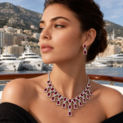 4-Color Rectangle Double Halo Fringe Natural Zircon Fine Jewelry Set (Tassel Necklace + Linear Drop Earrings) - Image 12