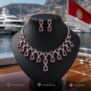 4-Color Rectangle Double Halo Fringe Natural Zircon Fine Jewelry Set (Tassel Necklace + Linear Drop Earrings) - Image 16