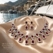 4-Color Rectangle Double Halo Fringe Natural Zircon Fine Jewelry Set (Tassel Necklace + Linear Drop Earrings) - Image 15