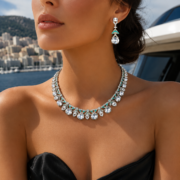 2-Tone Art Deco Enamel Natural Zircon 2-Piece Jewelry Set With Eternal Diamond-Like Brilliance - Image 2