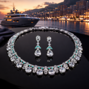 2-Tone Art Deco Enamel Natural Zircon 2-Piece Jewelry Set With Eternal Diamond-Like Brilliance - Image 4
