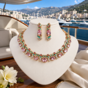 2-Tone Art Deco Enamel Natural Zircon 2-Piece Jewelry Set With Eternal Diamond-Like Brilliance - Image 5