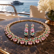 2-Tone Art Deco Enamel Natural Zircon 2-Piece Jewelry Set With Eternal Diamond-Like Brilliance - Image 6