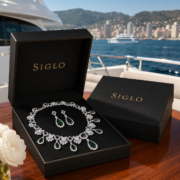 Royal Hollow Floral Emerald Teardrop Natural Zircon Matching Jewelry (Dangle Necklace + Teardrop Drop Earrings) - Image 3