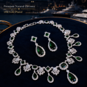 Royal Hollow Floral Emerald Teardrop Natural Zircon Matching Jewelry (Dangle Necklace + Teardrop Drop Earrings) - Image 4