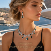 Royal Hollow Floral Emerald Teardrop Natural Zircon Matching Jewelry (Dangle Necklace + Teardrop Drop Earrings) - Image 2