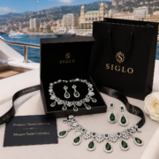 Royal Hollow Floral Emerald Teardrop Natural Zircon Matching Jewelry (Dangle Necklace + Teardrop Drop Earrings) - Image 5