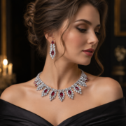 Red Marquise Zircon Micro Pave Necklace & Drop Earrings Set