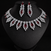 Red Marquise Zircon Micro Pave Necklace & Drop Earrings Set - Image 6